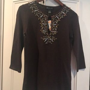 INC Tunic NWT sz S brown beaded tunic